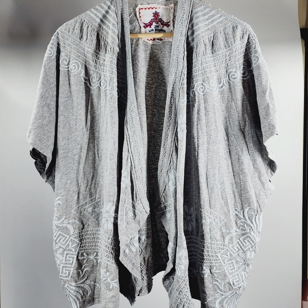 Johnny Was JWLA Short Sleeve Cotton Open Draped Cardigan Topper Embroidered S - Picture 2 of 8
